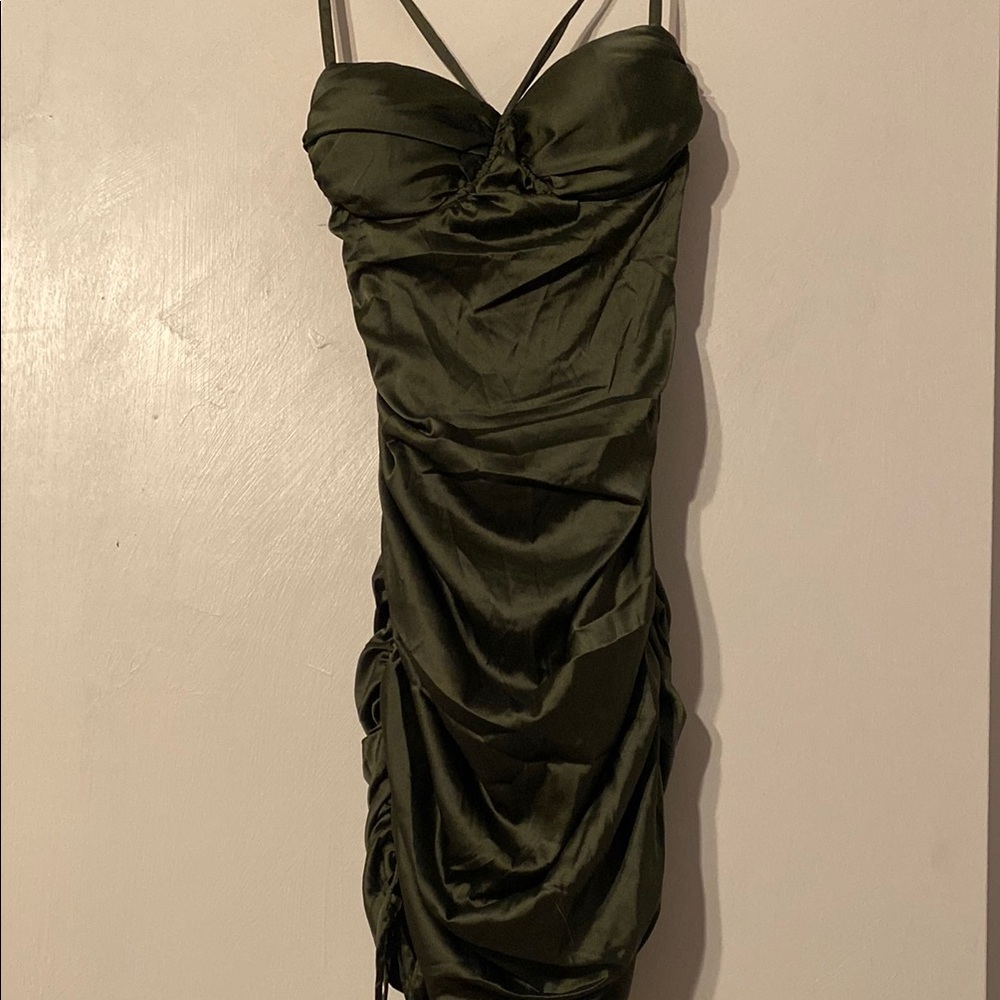 Olive Green Ruched Mini Dress